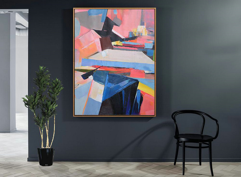 Extra Large Acrylic Painting On Canvas,Vertical Palette Knife Contemporary Art,Handmade Acrylic Painting,Pink,Brown,Black,Blue.etc